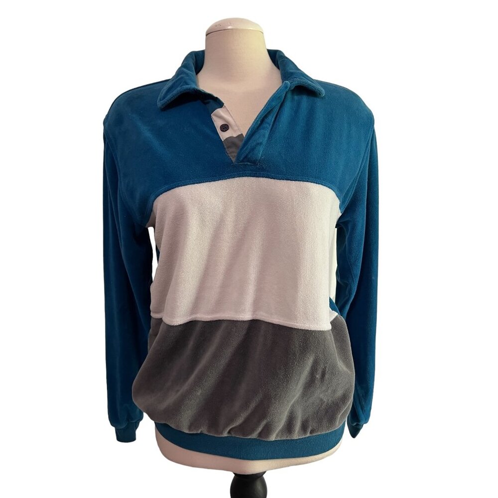 Vintage Peter B Velour Seventies Mens Shirt Sz Medium Mens Long Sleeve Blue, Whi